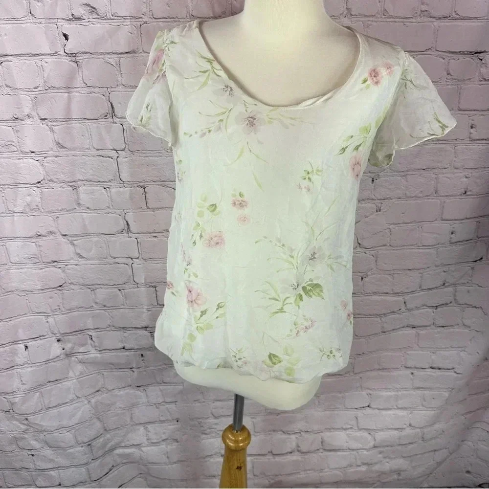 GIUSY floral print lightweight silk top made in italy medium